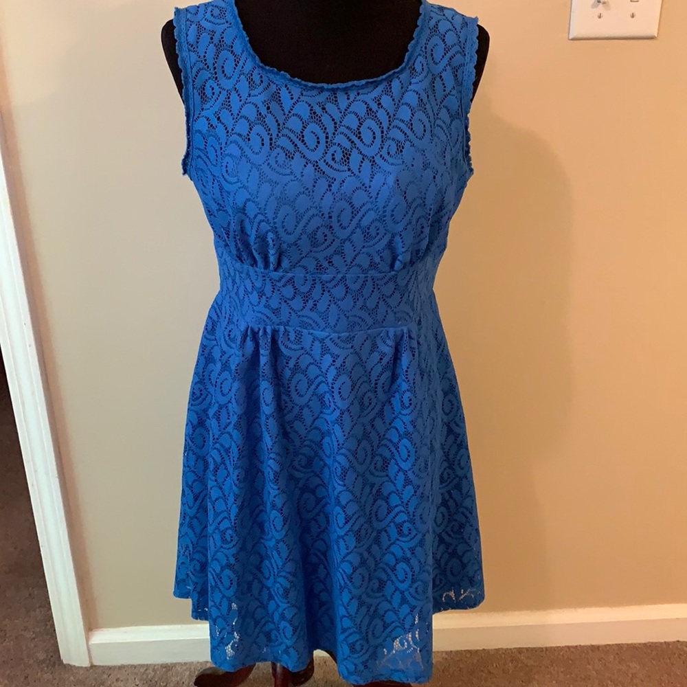 EUC Dress Barn Lace Overlay Sleeveless Royal Blue Dress - Picture 1 of 9